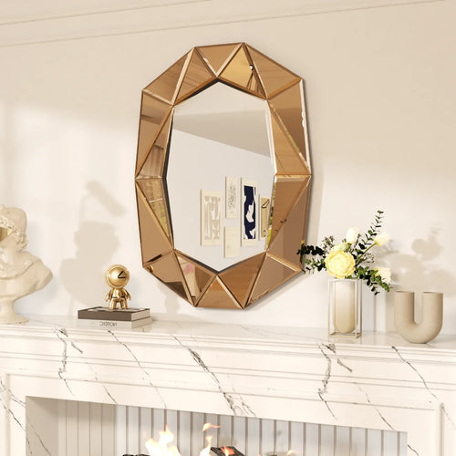 miroir mural décoratif asymétrique en verre argenté avec détails biseautés - vue 4 sur 9