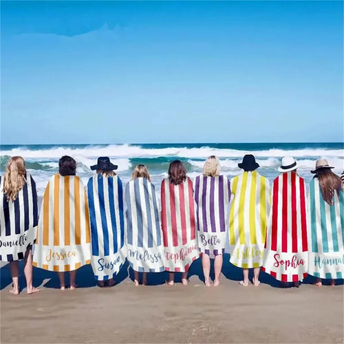 Serviette de plage microfibre rayée personnalisée avec nom - vue 3 sur 5
