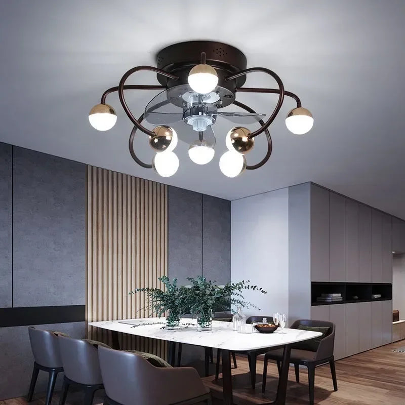 plafonnier led boule de verre ventilateur minimaliste éclairage moderne - vue 3 sur 9