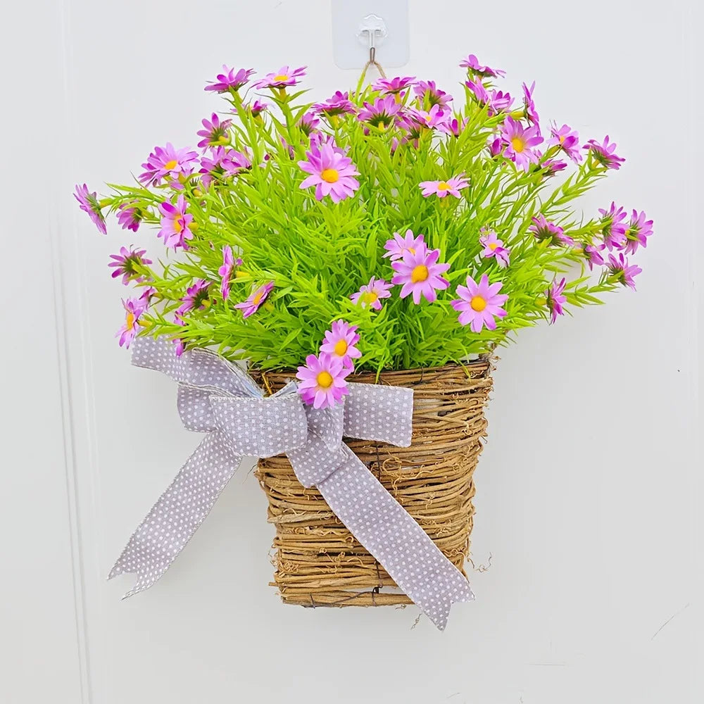 panier de fleurs artificielles couronne de printemps pour décoration de Pâques - vue 4 sur 10
