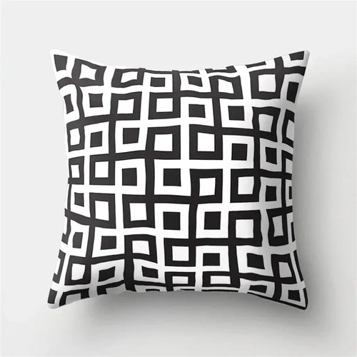housse de coussin noire et blanche géométrique ondulée décorative