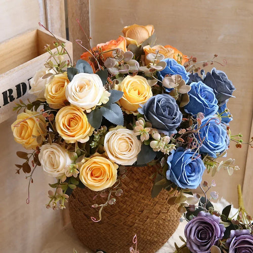 bouquet de roses artificielles en soie pour décoration intérieure - vue 3 sur 13