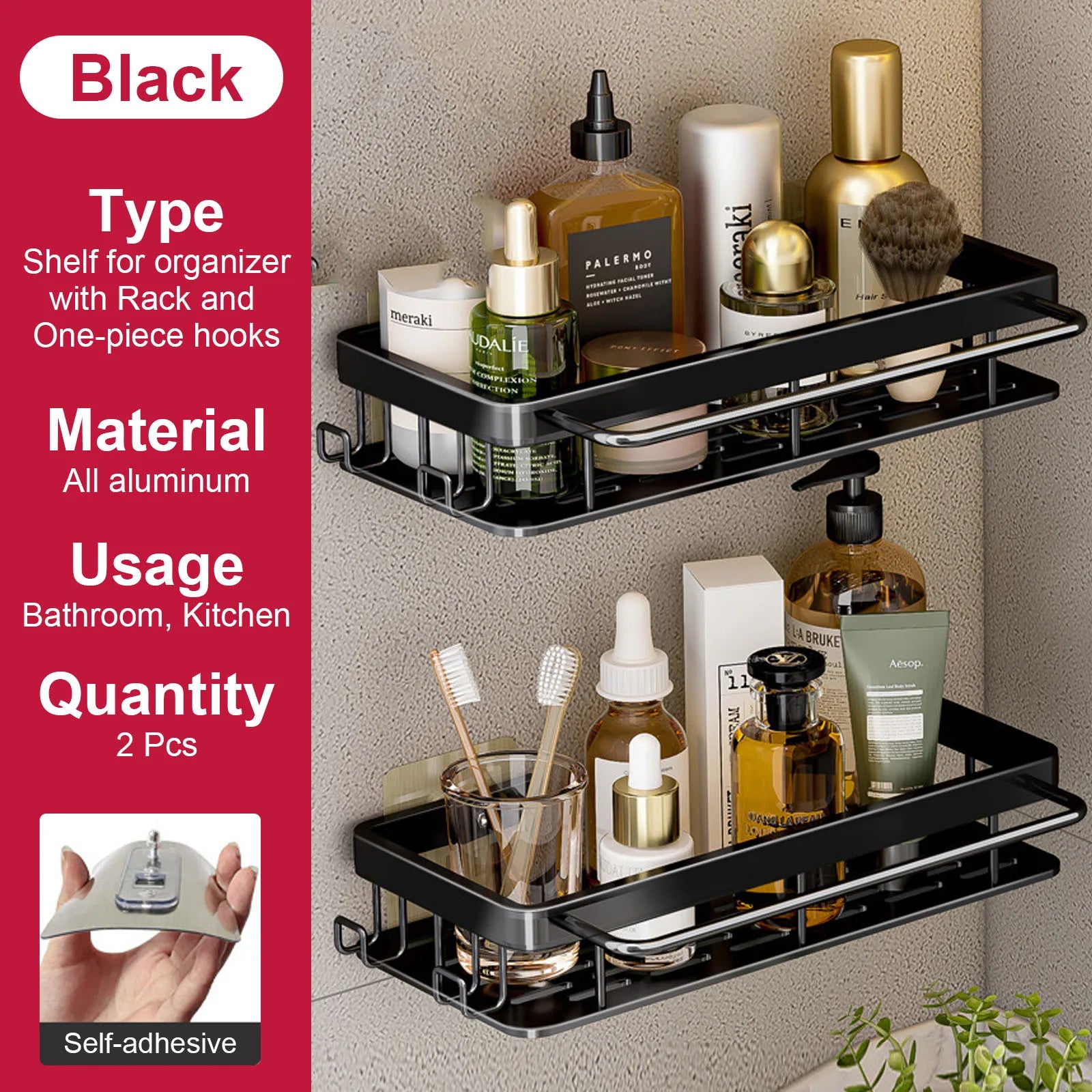 etagère murale sans perçage pour rangement de salle de bain et cuisine - vue 10 sur 30