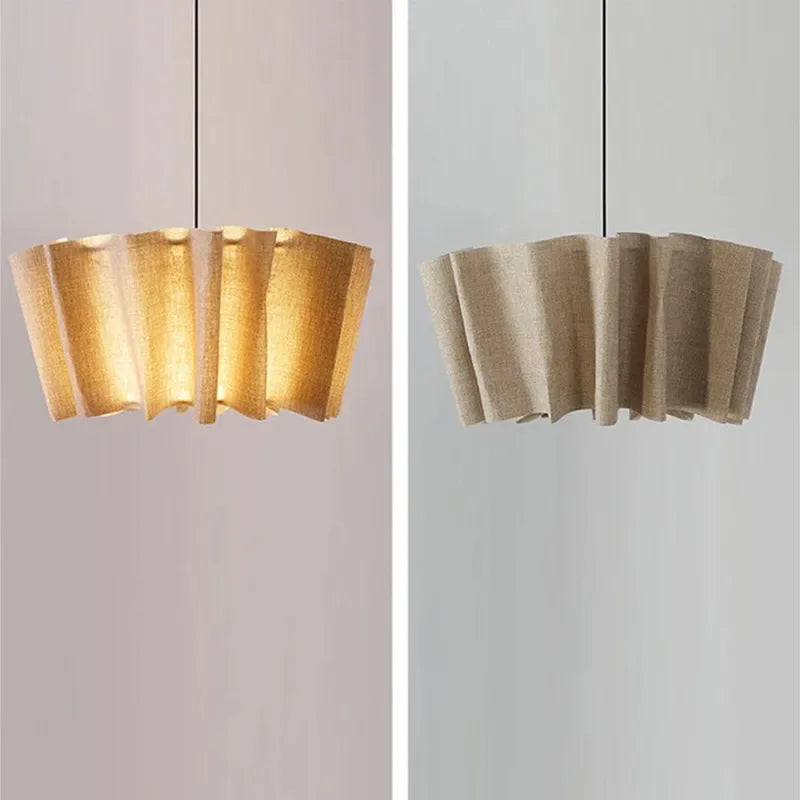 suspension plissée en lin vintage abat-jour fait main style wabi sabi - vue 5 sur 9