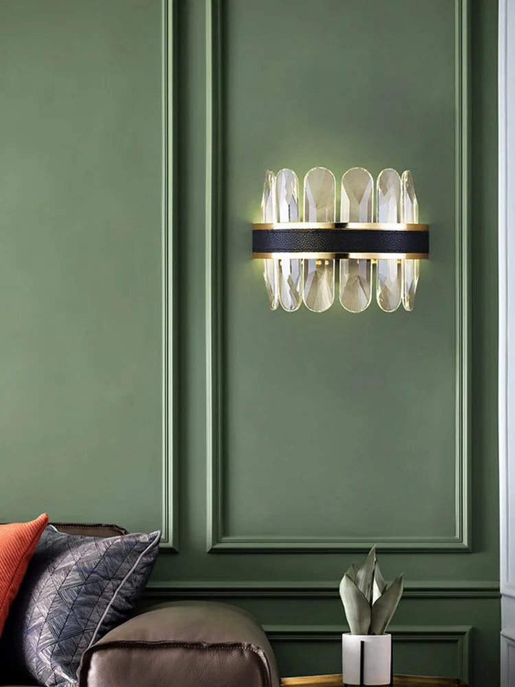 lustre en cuir led cristal luxueux rond suspendu moderne - vue 6 sur 24