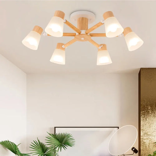 lustre nordique décoratif en verre et bois - vue 2 sur 14