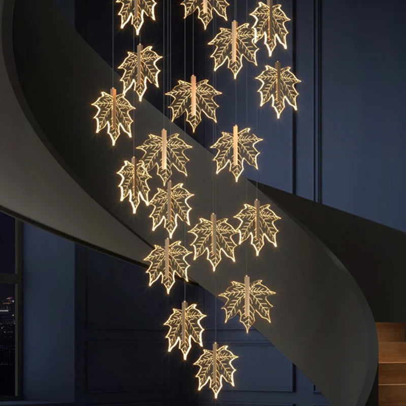 Modern Luxury Villa Maple Leaf Acrylic Chandelier Living Room, Hotel Lobby, Attic, Restaurant Light Luxury Decorative Chandelier - vue 4 sur 12