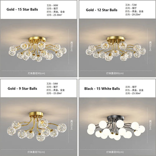 sandyha lustre led étoile avec boule de verre et cristal - vue 5 sur 18