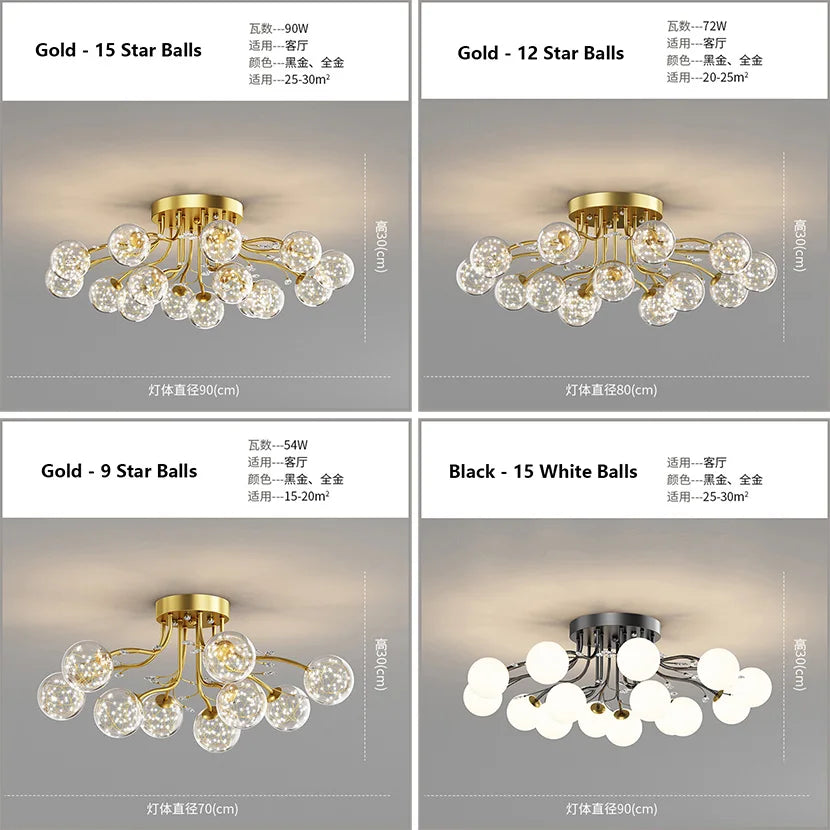 sandyha lustre led étoile avec boule de verre et cristal - vue 5 sur 18