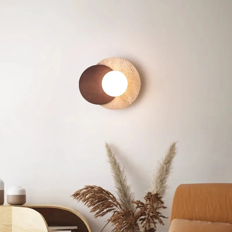 applique murale nordique à led en pierre et bois - vue 1 sur 7