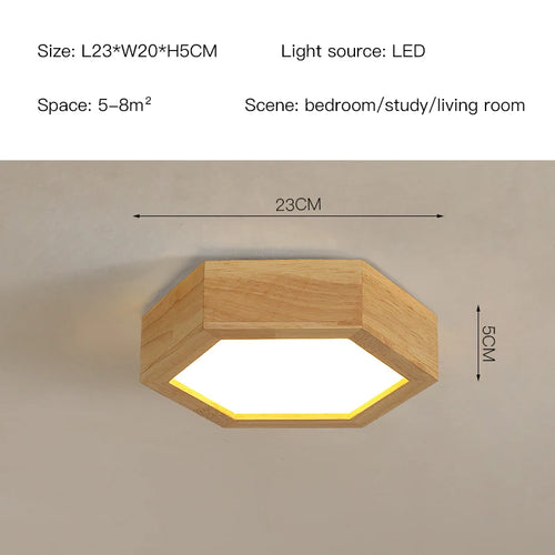 plafonnier en bois design moderne hexagonal avec éclairage LED