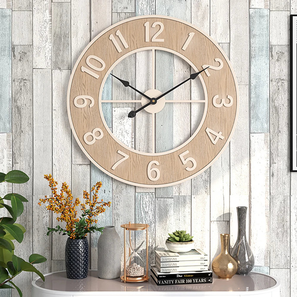 horloge murale silencieuse en grain de bois pour décoration intérieure - vue 6 sur 7