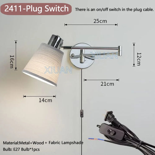 applique murale moderne bras pivotant led en tissu plissé métal - vue 22 sur 23