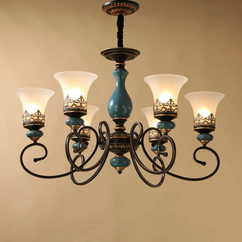 lustre vintage en céramique design classique antique avec abat-jour verre - vue 2 sur 14