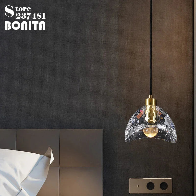 suspension en cristal k9 design brillant en laiton forme diamant - vue 4 sur 8