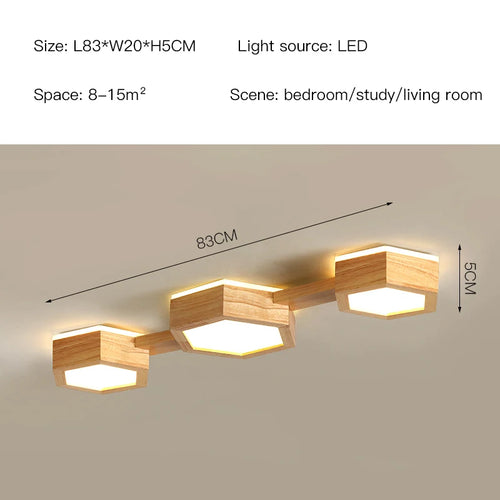 plafonnier en bois design moderne hexagonal avec éclairage LED - vue 10 sur 11