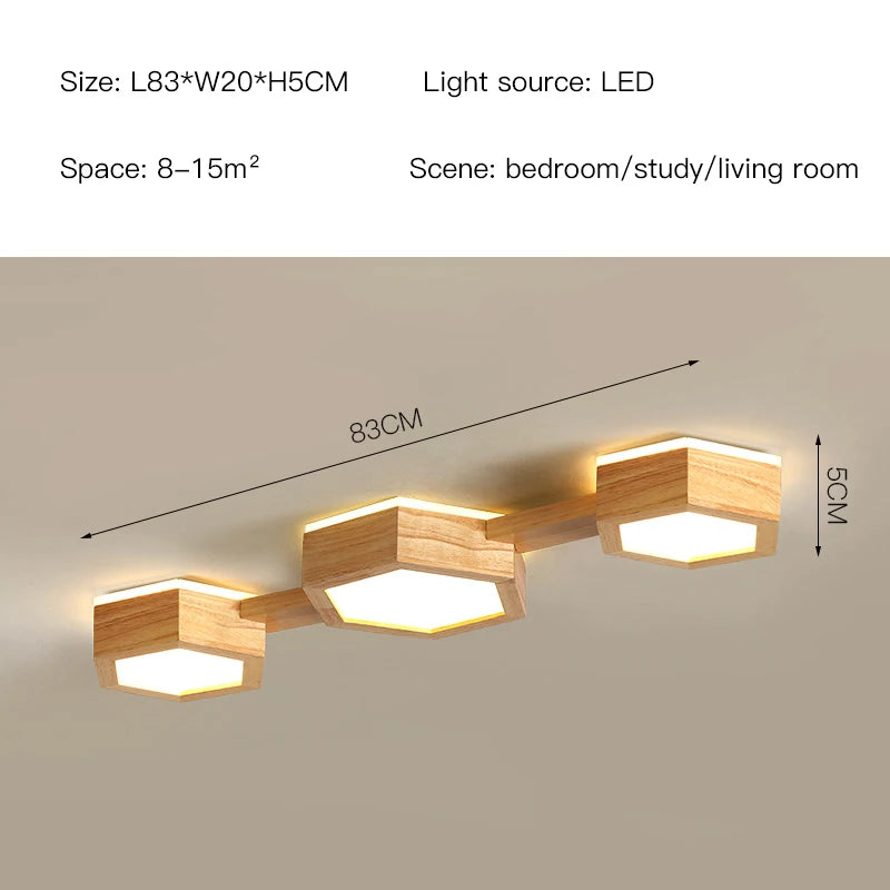 plafonnier en bois design moderne hexagonal avec éclairage LED - vue 9 sur 11
