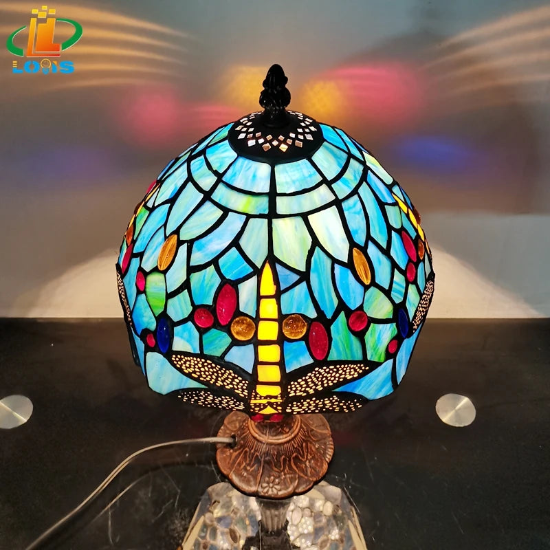 lampe de chevet libellule en alliage émaillé antique décoration méditerranéenne - vue 4 sur 8