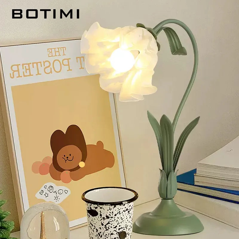 lampe table rétro verre fleur décorative maison - vue 5 sur 8