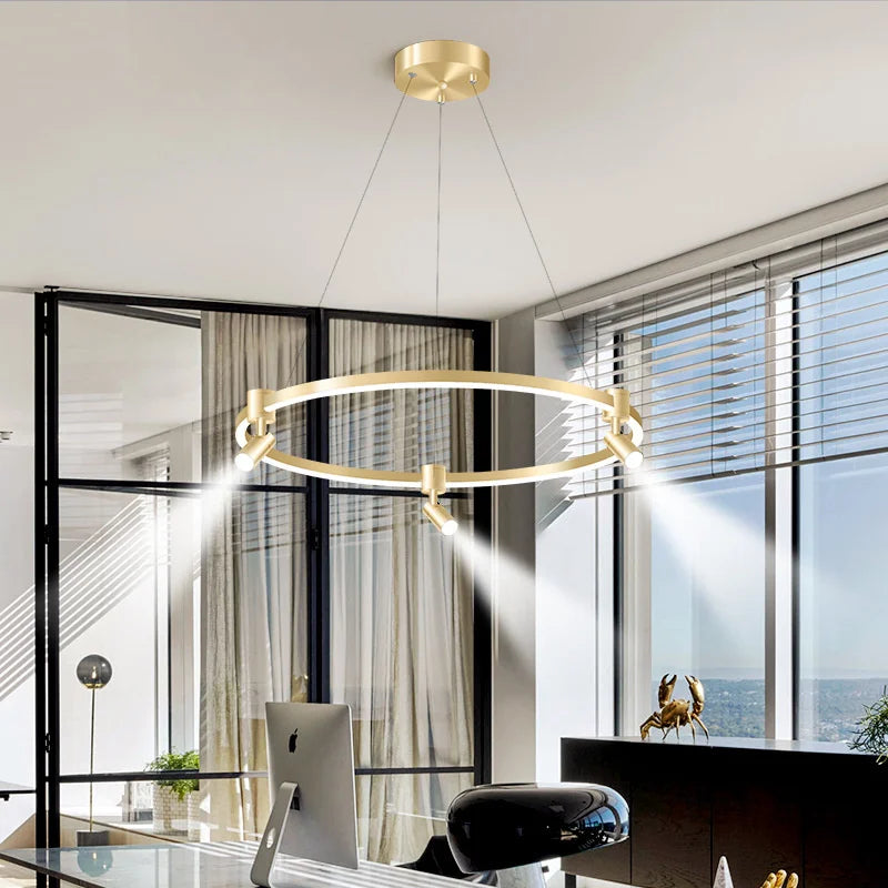 suspension moderne à anneau avec projecteurs décoratifs pour la maison - vue 2 sur 14