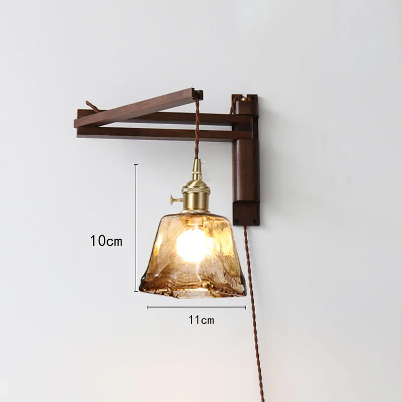 applique murale led rétro japonaise télescopique en laiton et verre - vue 9 sur 15