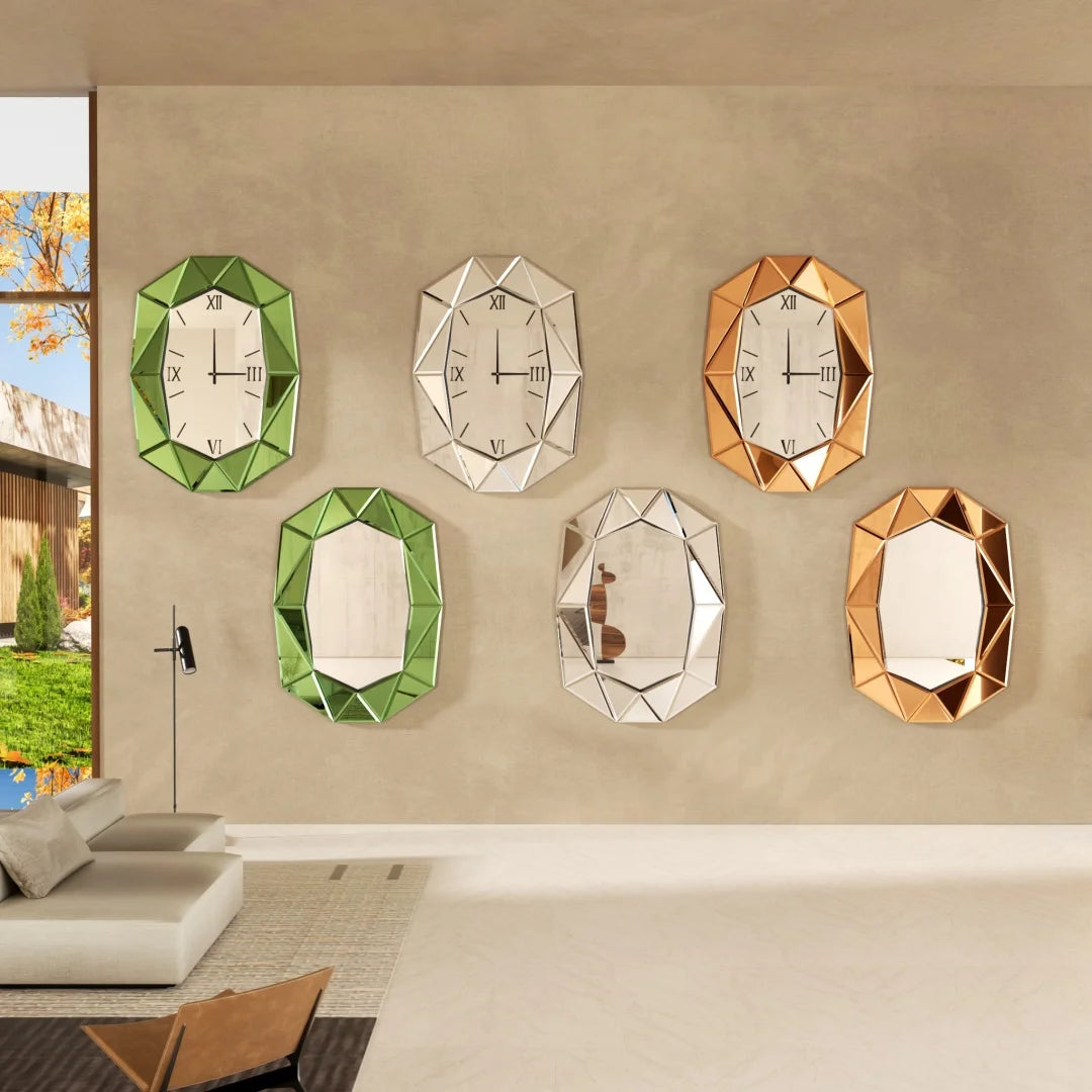 miroir mural décoratif asymétrique en verre argenté avec détails biseautés - vue 6 sur 9
