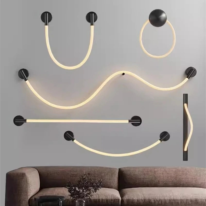 applique murale led minimaliste en silicone et fibre tissée - vue 2 sur 13