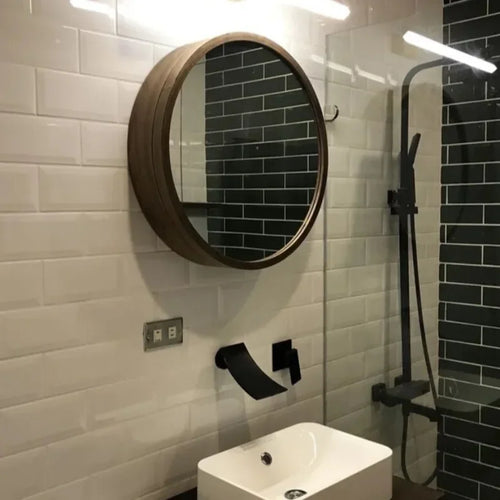 armoire de rangement murale avec miroir décoratif rond - vue 4 sur 8