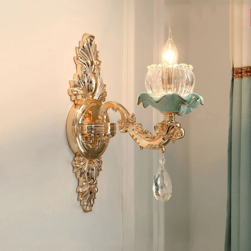 lustre de luxe moderne style européen rétro en cristal et céramique - vue 4 sur 13