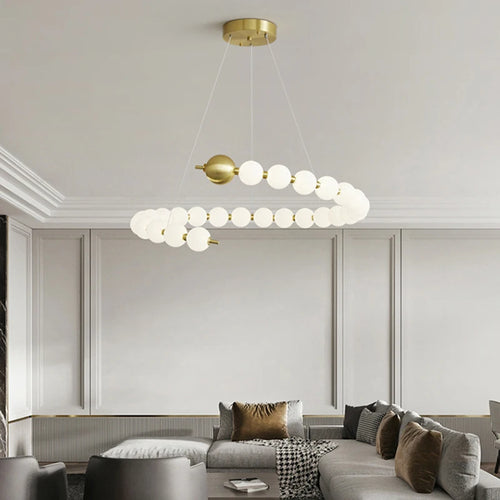 suspension led ronde en laiton cuivre et aluminium décorative - vue 3 sur 30