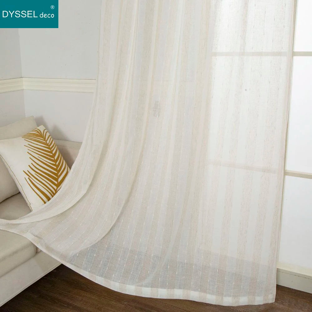 Rideau rayé style lin translucide pour salon chambre - vue 2 sur 7