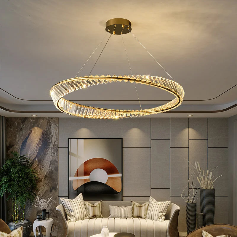 suspension moderne en aluminium et cristal led - vue 3 sur 14
