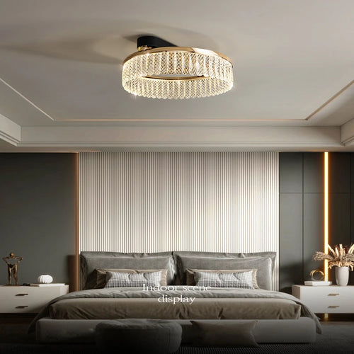 lustre led en cristal losange rond à plusieurs anneaux luxueux - vue 6 sur 20