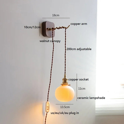 applique murale led noyer cuivre moderne baguette plug-in - vue 16 sur 23