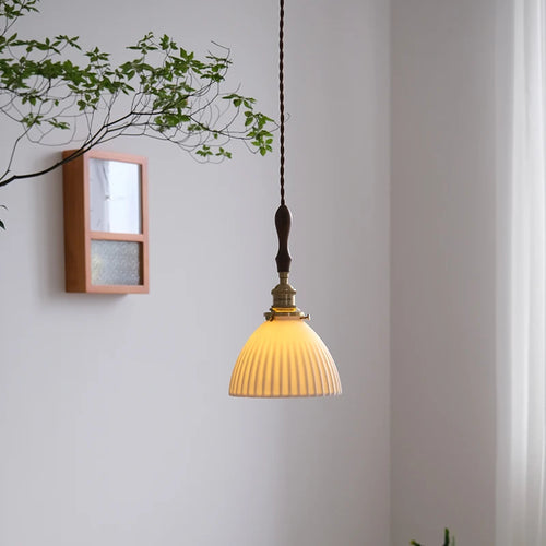 lustre nordique vintage en céramique et laiton luminaire suspendu - vue 5 sur 10