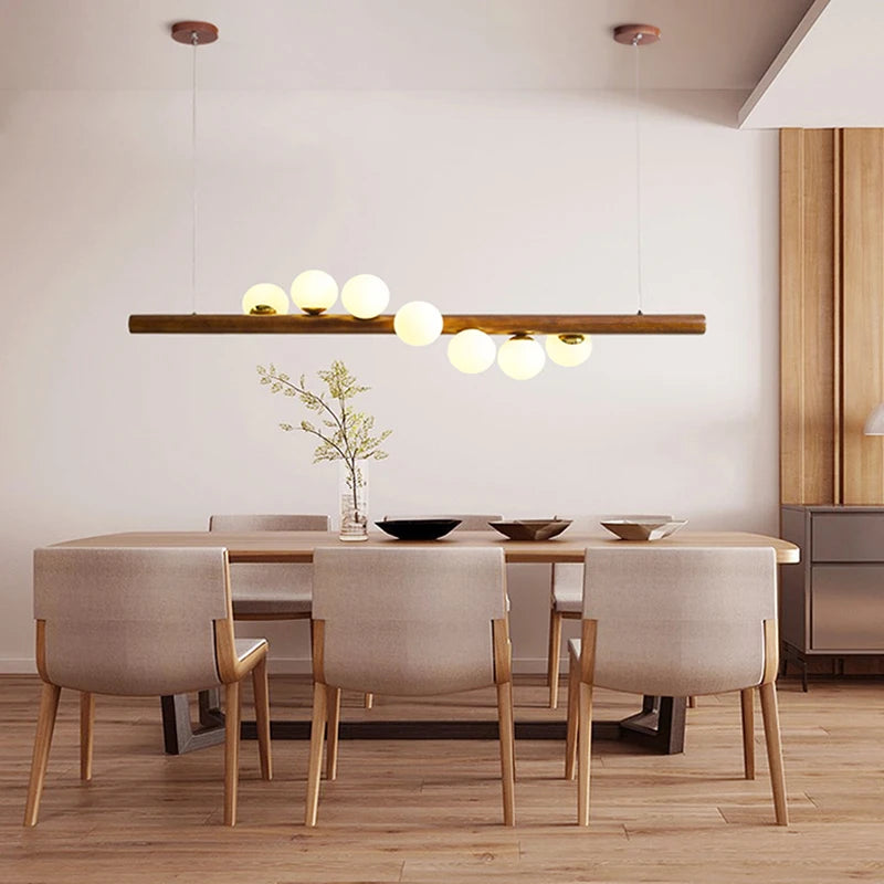 lustre en bois de noyer et verre design moderne pour intérieur élégant - vue 5 sur 13
