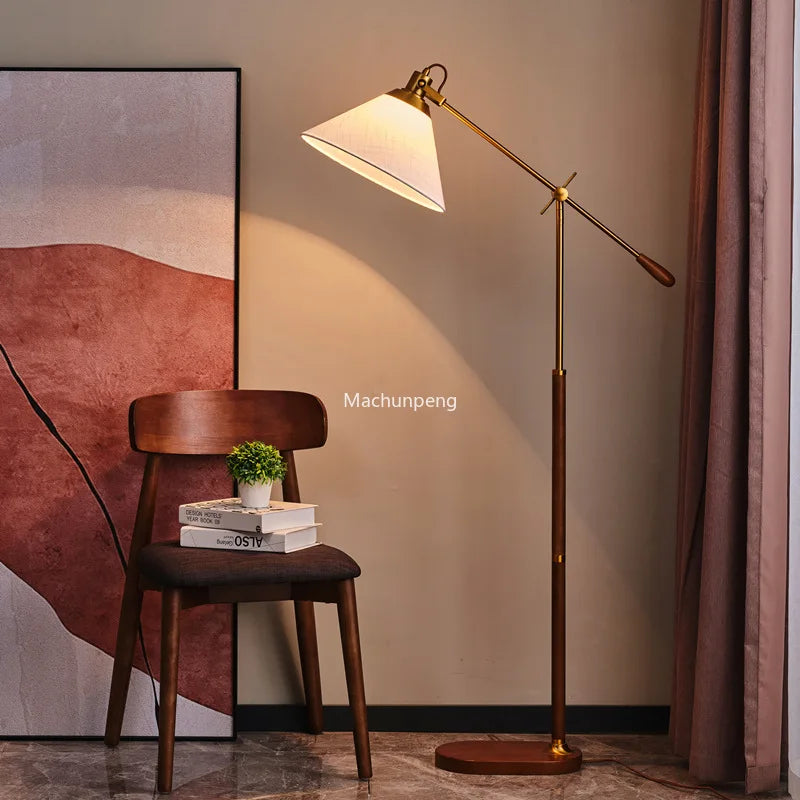 lampadaire bois massif abat-jour pied moderne - vue 3 sur 7