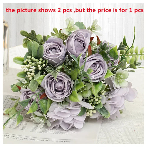 bouquet de fleurs artificielles roses et hortensias décoratifs pour saint-valentin - vue 14 sur 14