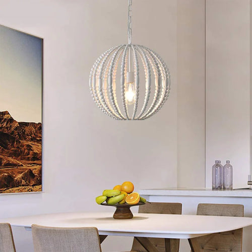 lustre vintage en perles de bois style américain loft campagne - vue 5 sur 6