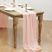Chemin de table coton gaze vintage beige mariage