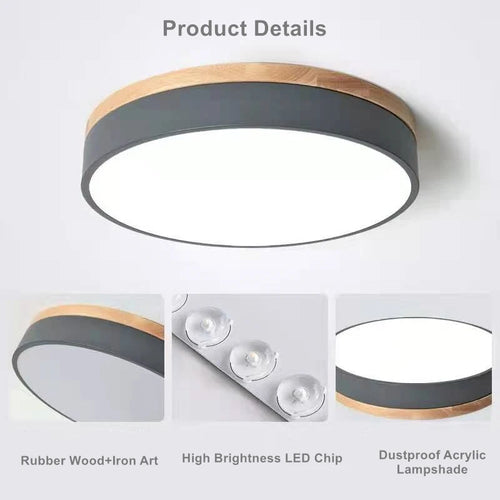 Rond 7 couleurs nordique LED plafonniers pour salon chambre plafonniers en bois 3 lumières couleur réglable couloir balcon - vue 3 sur 27