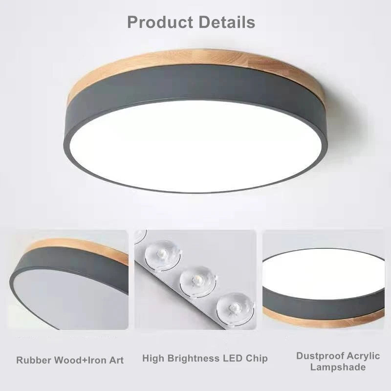 plafonnier led rond en bois nordique avec lumières réglables - vue 4 sur 27