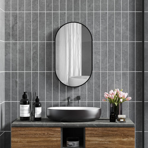 miroir ovale avec cadre en aluminium noir pour décoration intérieure - vue 3 sur 7