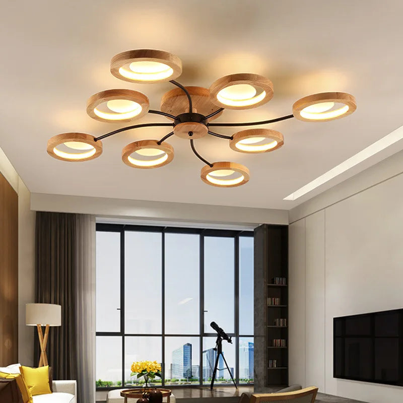 lustres modernes en bois avec lampes led nordiques - vue 2 sur 9