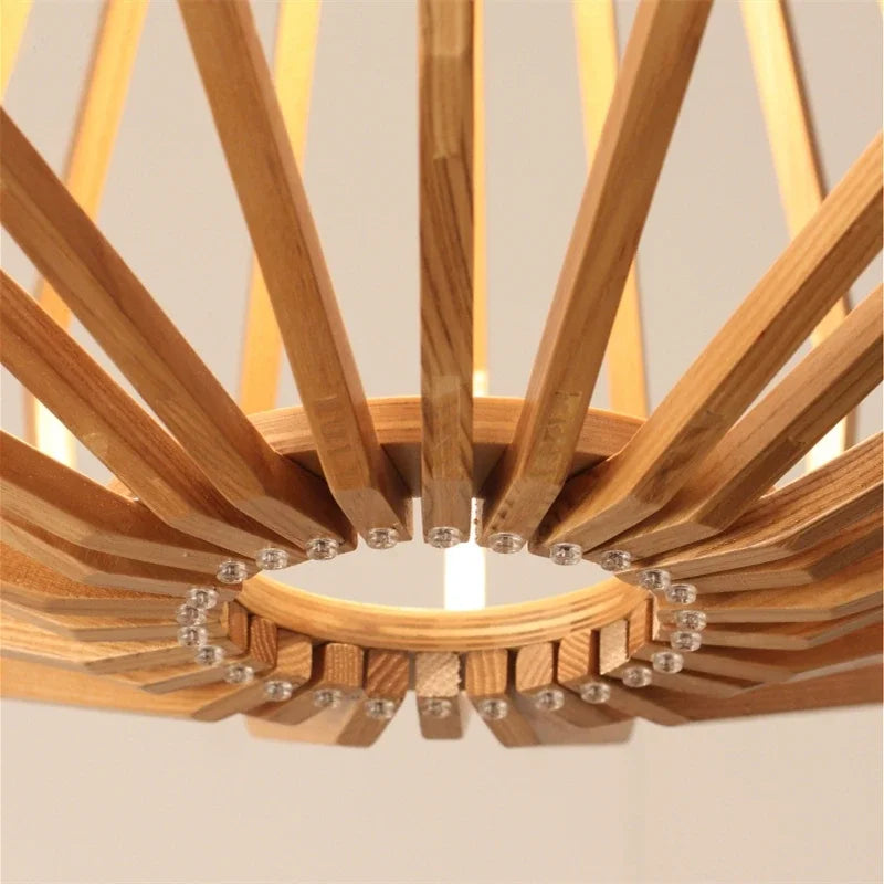 Simple Nordic solid wood chandelier warm bedroom lamp restaurant creative personalized wooden Chandelier - vue 2 sur 7