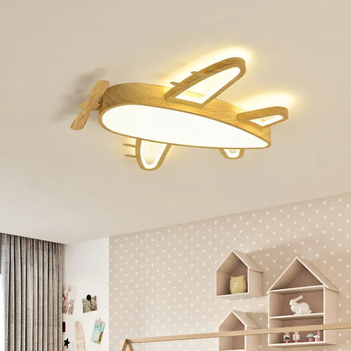 plafonnier avion en bois et fer pour chambre d'enfant - vue 2 sur 10