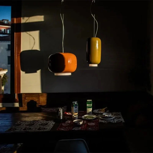 suspension moderne en verre design lumineux et coloré - vue 3 sur 9