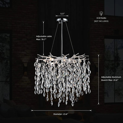 lustre en cristal de luxe avec branches led pour intérieur moderne - vue 14 sur 14