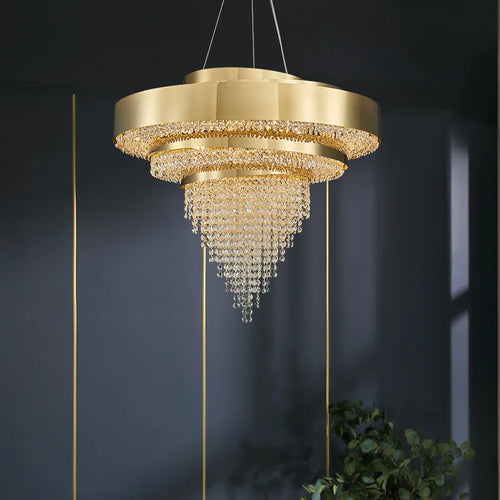 lustre moderne art design en cristal doré pour décoration luxueuse - vue 2 sur 11
