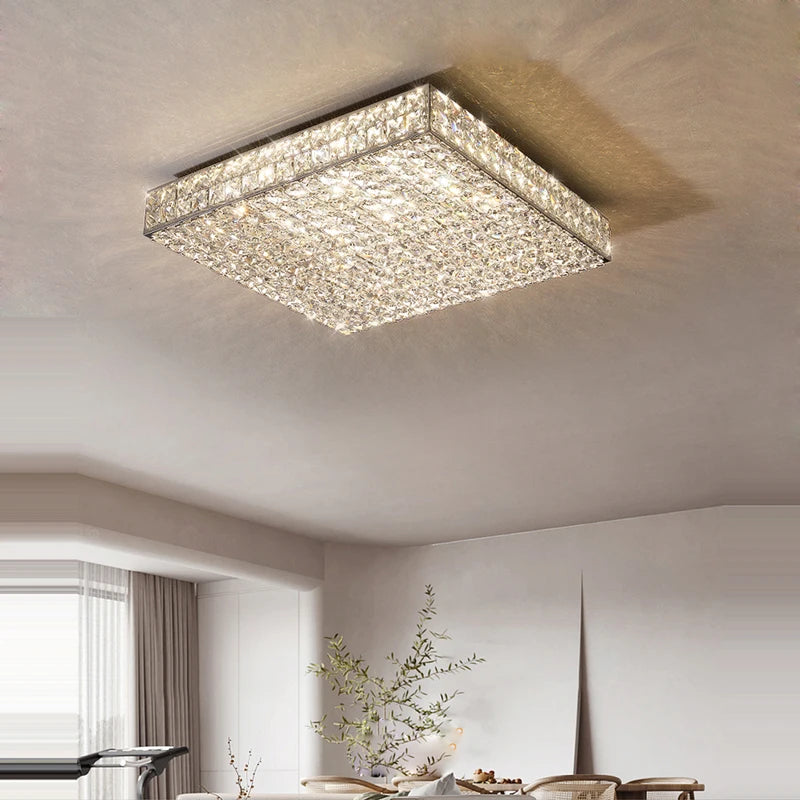 plafonnier led art déco carré cristal design moderne élégant - vue 5 sur 22